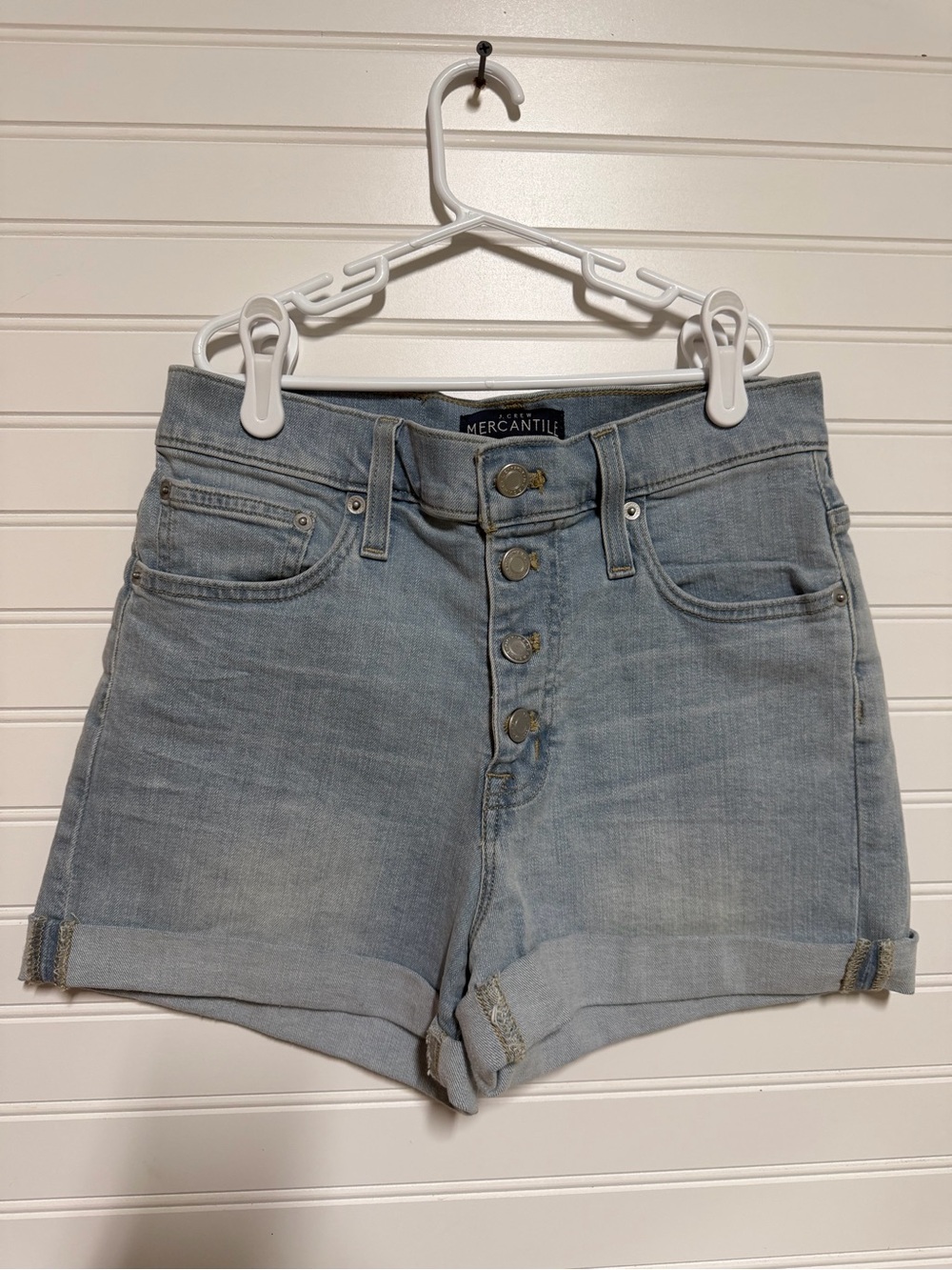 J. Crew Light Blue High-Rise Button-Front Denim Shorts